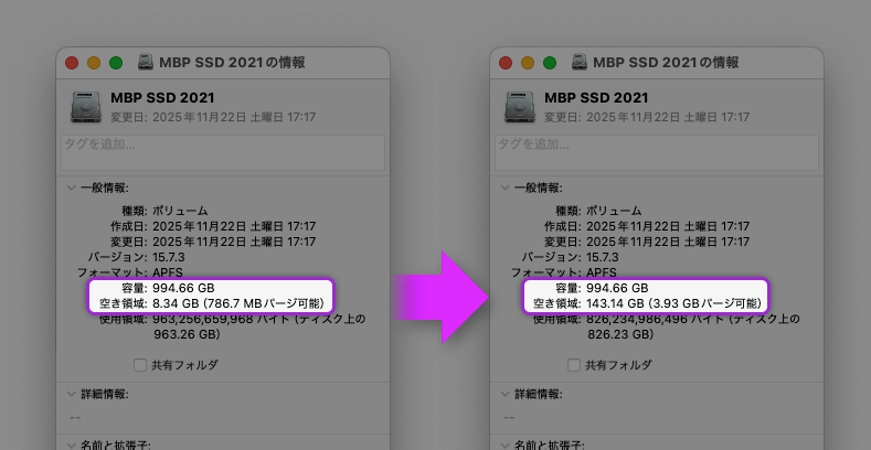 MBP STORAGE140GB解放!!